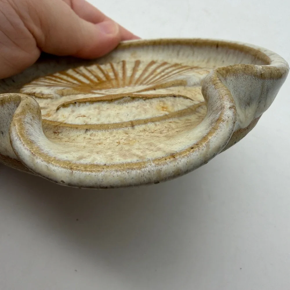 Studio Pottery Seashell Spoon Rest Signed RL Stoneware Scallop Shell Coastal